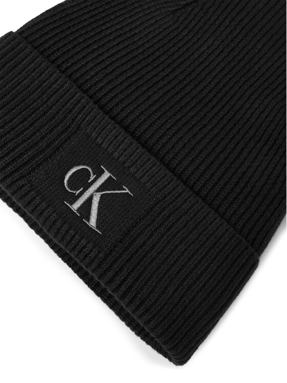 Calvin Klein Calvin Klein Kapa Embroidered Rib Cotton Beanie LV04F8097G Črna