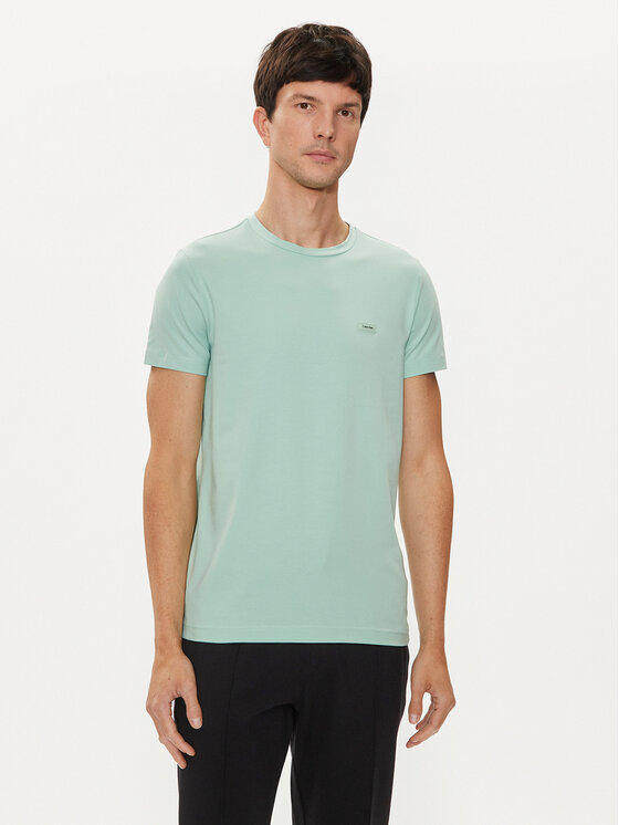 Calvin Klein T-krekls K10K112724 Zaļš Slim Fit