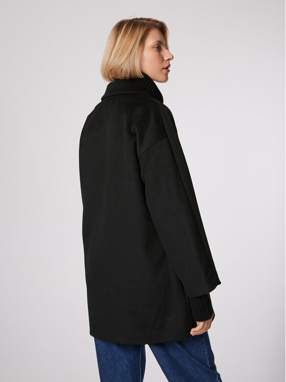 Simple Simple Übergangsmantel PLD510-03 Schwarz Relaxed Fit