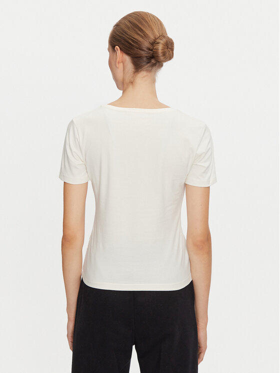 4F 4F Tričko 4FWAW24TTSHF1649 Écru Slim Fit