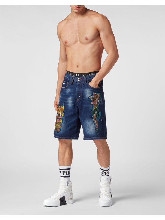 PHILIPP PLEIN PHILIPP PLEIN Szorty jeansowe 3335 Kolorowy Regular Fit