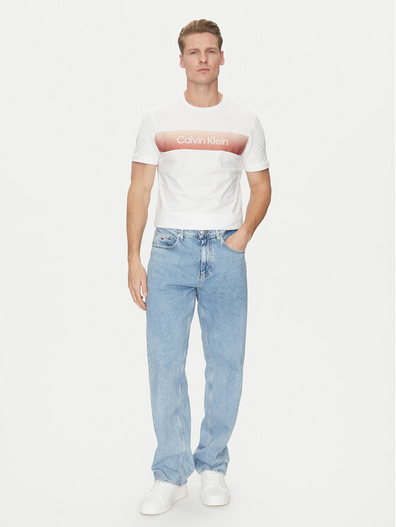 Calvin Klein Calvin Klein T-krekls Linear Ombre K10K114163 Balts Regular Fit