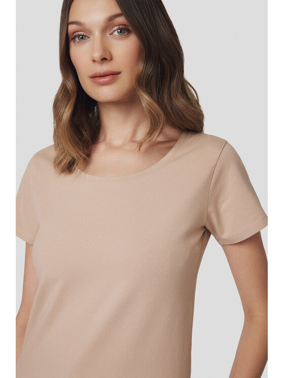 Lancerto Lancerto T-Shirt Koszulka Damska z Bawełną Beżowa Savina TS073225000013 Beżowy Slim Fit
