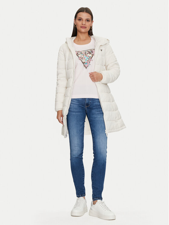 Guess Guess Пухено яке New Aleta V4YL05 WF3X0 Бял Long Fit