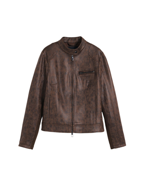 Desigual Desigual Μπουφάν δερμάτινο 25SWEW46 Καφέ Regular Fit