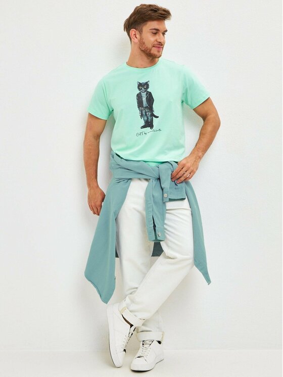CAT by maniita lacitta CAT by maniita lacitta T-Shirt Printed men's t-shirt with CAT Niebieski Regular Fit