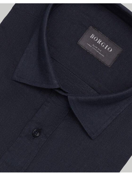 Borgio Borgio Koszula lentane Granatowy Slim Fit