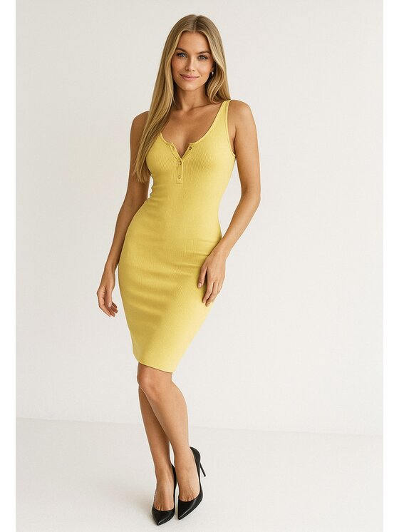 Nudyess Nudyess Sukienka letnia Louisiana mimi z prążka Żółty Fitted Fit