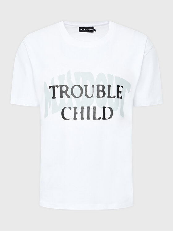 Mindout T-shirt Unisex Trouble Child Bijela Oversize