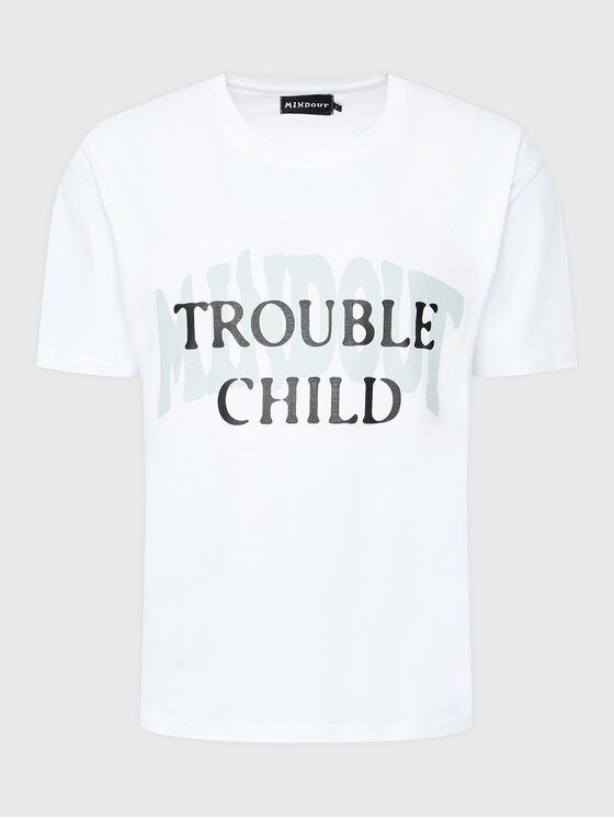 mindout t-shirt unisex trouble child blanc oversize