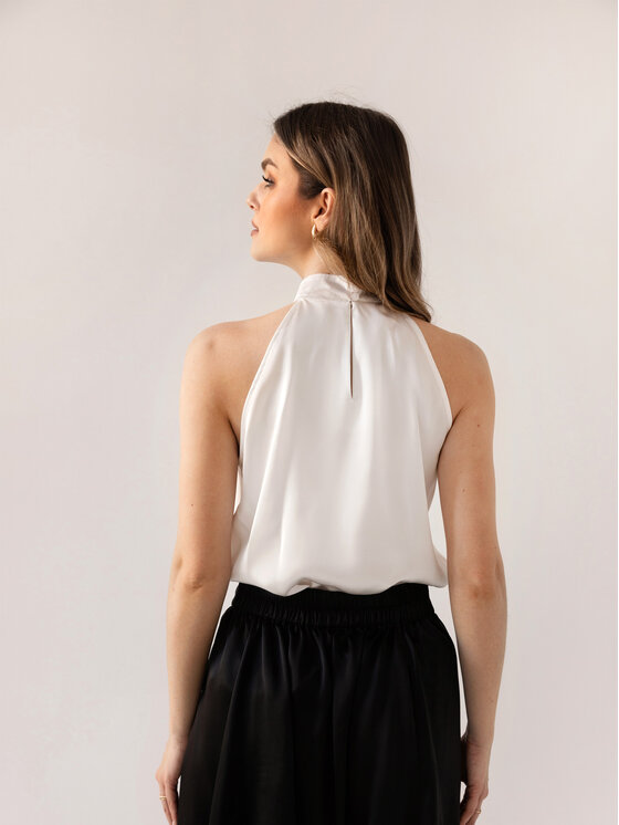 Cat&Cat Cat&Cat Top jedwabny z dekoltem typu halter Biały Regular Fit
