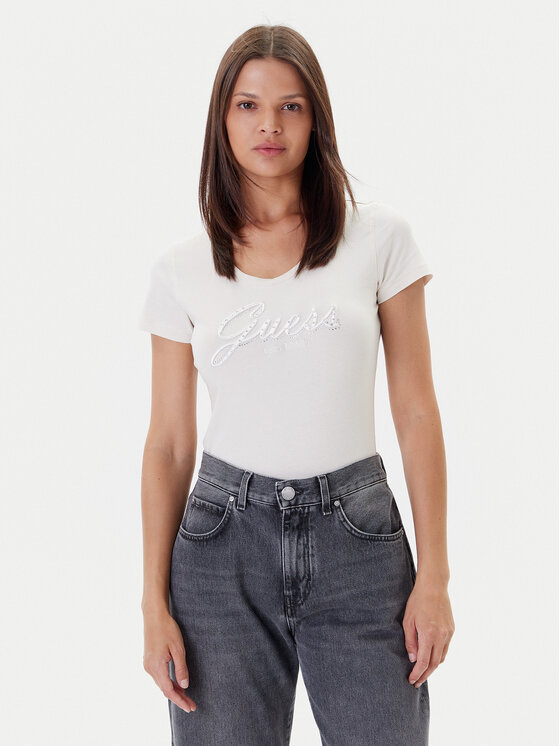 Guess Guess Tricou W5YI46 J1314 Écru Slim Fit