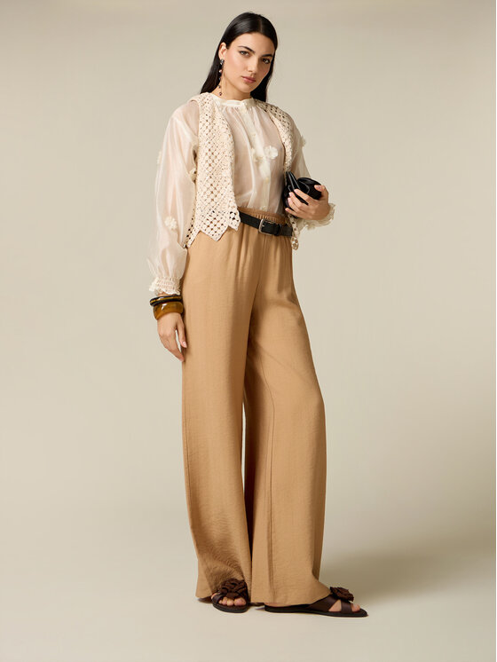 Oltre Oltre Pantaloni di tessuto P071J002727N022 Crema Baggy Fit