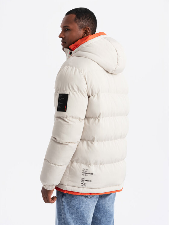 Ombre Ombre Kurtka puchowa OM-JAHP-0208 Beżowy Regular Fit