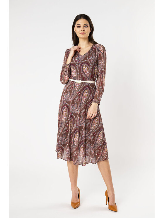 QUIOSQUE Sukienka codzienna, rozmiar 42, Brązowa, MISS PAISLAY DRESS