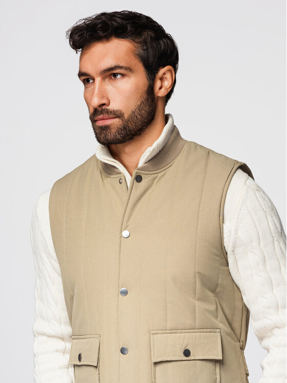 Ombre Ombre Kamizelka OM-JAVJ-0323 Beżowy Regular Fit