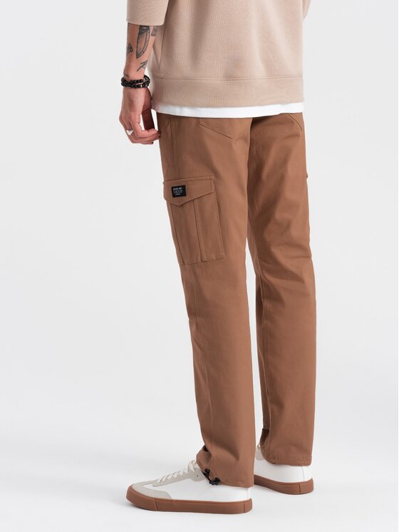 Ombre Ombre Kalhoty z materiálu OM-PACG-0189 Hnědá Regular Fit