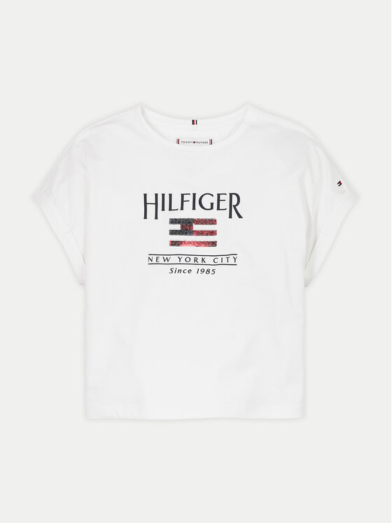 Tommy Hilfiger Tommy Hilfiger T-Shirt KG0KG08525 S Biały Regular Fit
