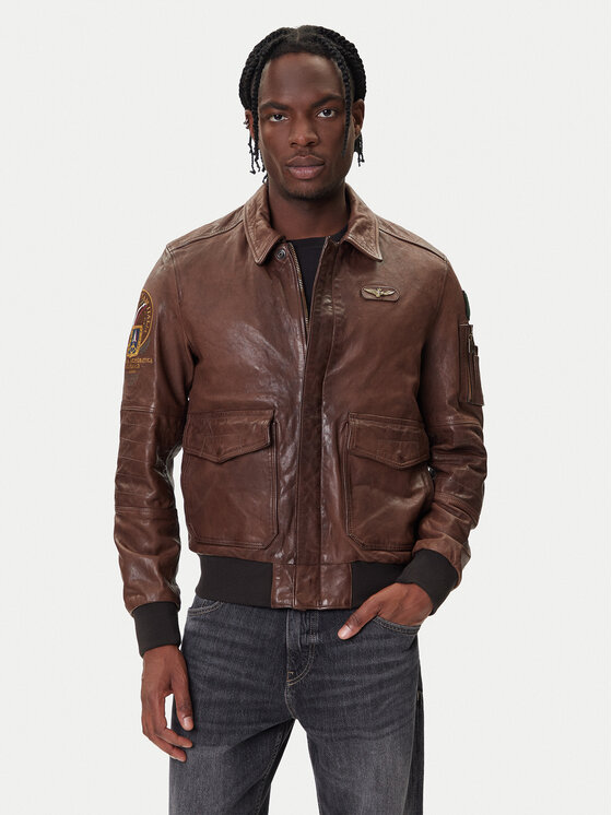 Aeronautica Militare Aeronautica Militare Geacă de piele 252PN0963U100839 Maro Regular Fit