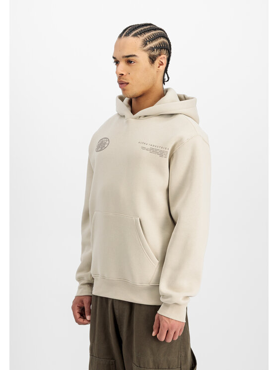 Alpha Industries Alpha Industries Bluza World Logo Backprint Hoodie Beżowy Loose Fit