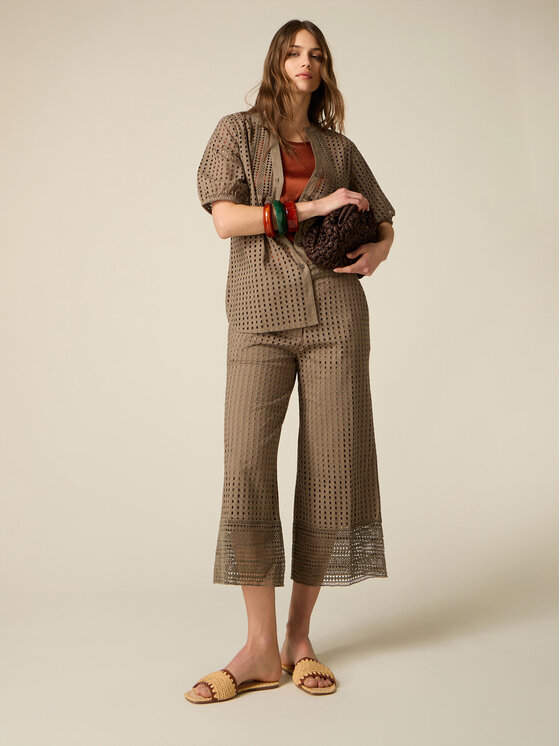 Oltre Oltre Pantaloni di tessuto P01QR009254N035 Verde Baggy Fit