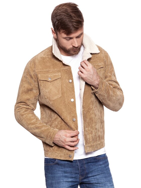 Wrangler Wrangler Kurtka zimowa CORD TRUCKER Beżowy Regular Fit