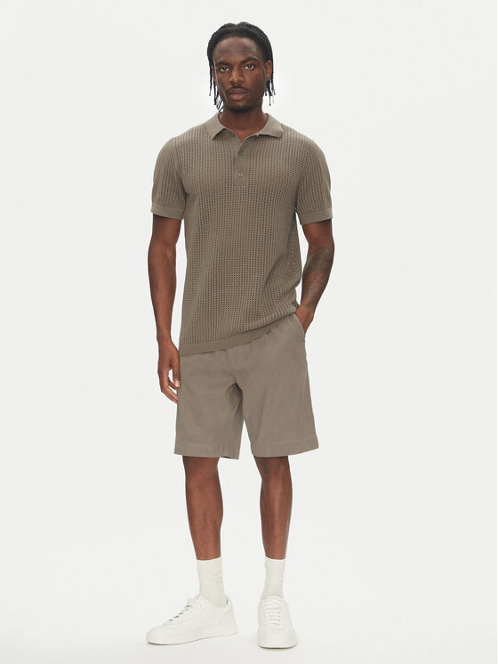 Lindbergh Lindbergh Тениска с яка и копчета 30-804126 Бежов Relaxed Fit