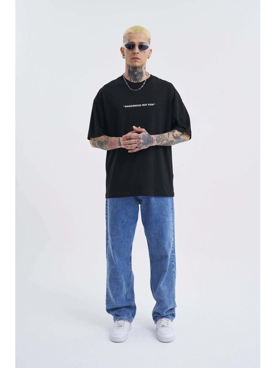 MyStars MyStars T-Shirt Koszulka Z Krótkim Rękawem Oversize Męska Czarna Machinist Dangerous M Czarny Oversize
