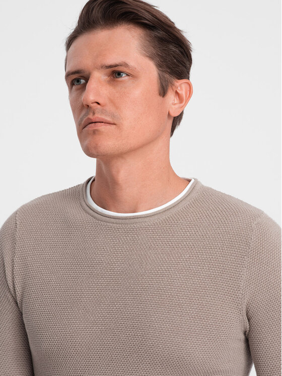 Ombre Ombre Sweter OM-SWSW-0103 Beżowy Classic Fit