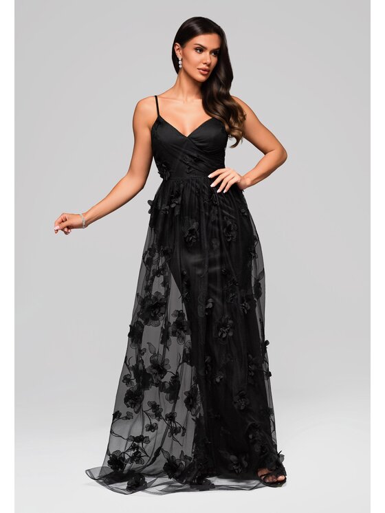 Ombre Ombre Sukienka wieczorowa LA-OM-DLR203 Czarny Regular Fit