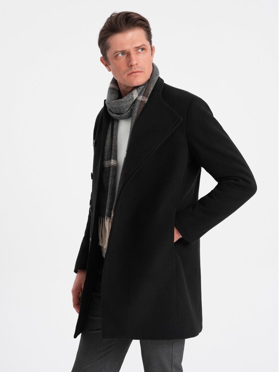 Ombre Ombre Płaszcz przejściowy OM-COWC-0102 Czarny Regular Fit