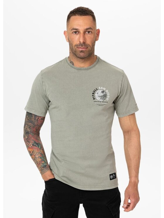 PITBULL PITBULL T-Shirt Koszulka męska Denim Washed PLANET SURF XL Szary Regular Fit
