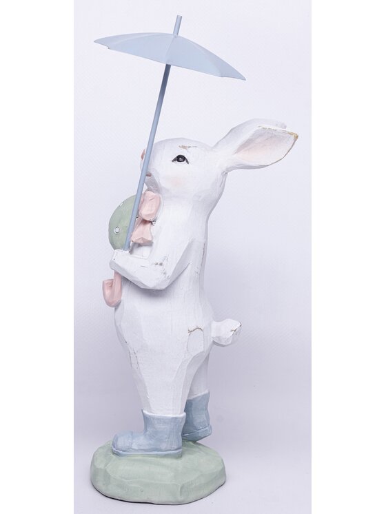 MIAhome MIAhome Figurka Królik w kaloszach i pod parasolem 29x9x13 cm GINO Kolorowy