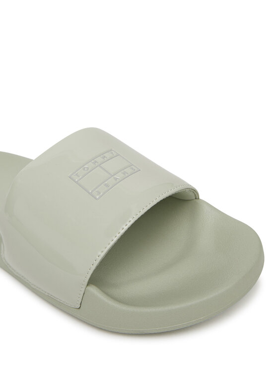 Tommy Jeans Tommy Jeans Iešļūcenes Flag Pool Slide Patent EN0EN02901 Zaļš