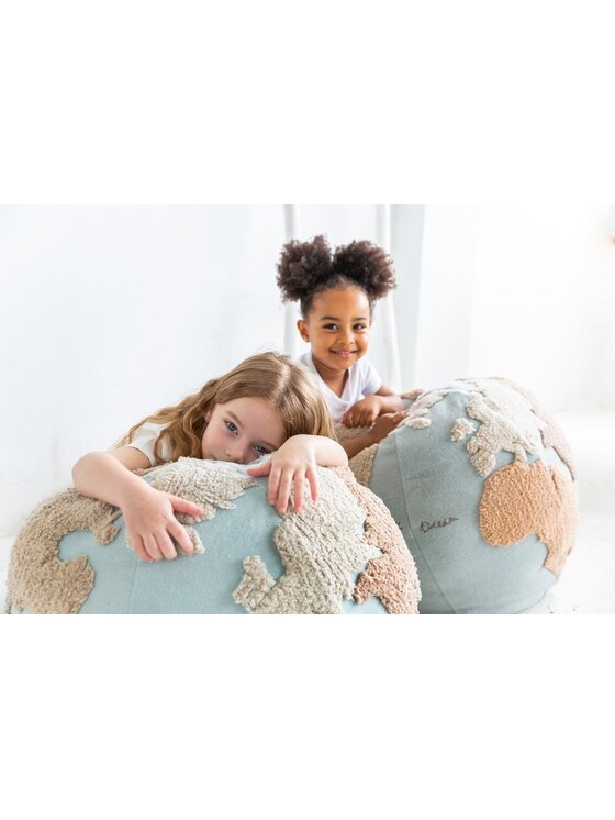 Lorena Canals Lorena Canals Poduszka dekoracyjna Pufa World Map 45 x Ø 50 cm Niebieski