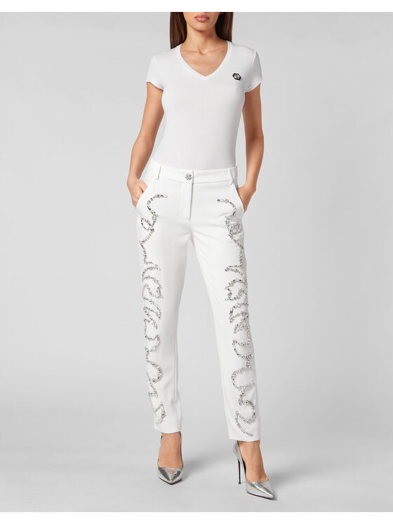 PHILIPP PLEIN PHILIPP PLEIN Spodnie materiałowe 3255 Biały Flare Fit
