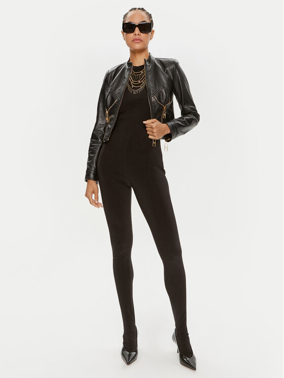 Elisabetta Franchi Elisabetta Franchi Μπουφάν δερμάτινο GD-43Z-46E2 Μαύρο Regular Fit