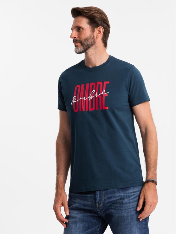 Ombre Ombre T-Shirt S2041 Granatowy Regular Fit