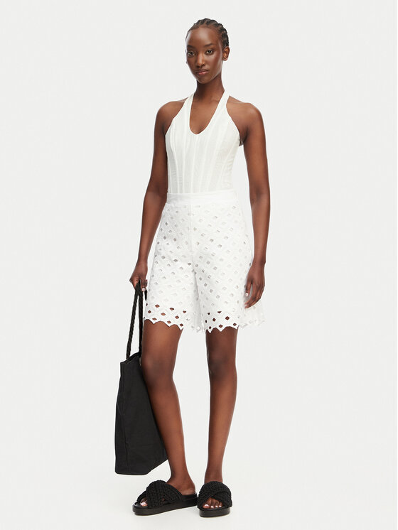 Max Mara Beachwear Max Mara Beachwear Medžiaginiai šortai Bchuguale 2616781039 Balta Regular Fit