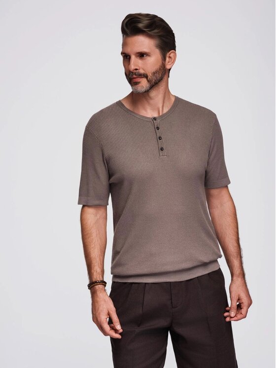 Ombre Ombre T-Shirt OM-TSCT-0254 Hnědá Slim Fit