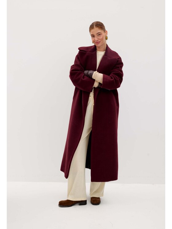 Mirons Mirons Płaszcz wełniany Soft Bordowy Oversize