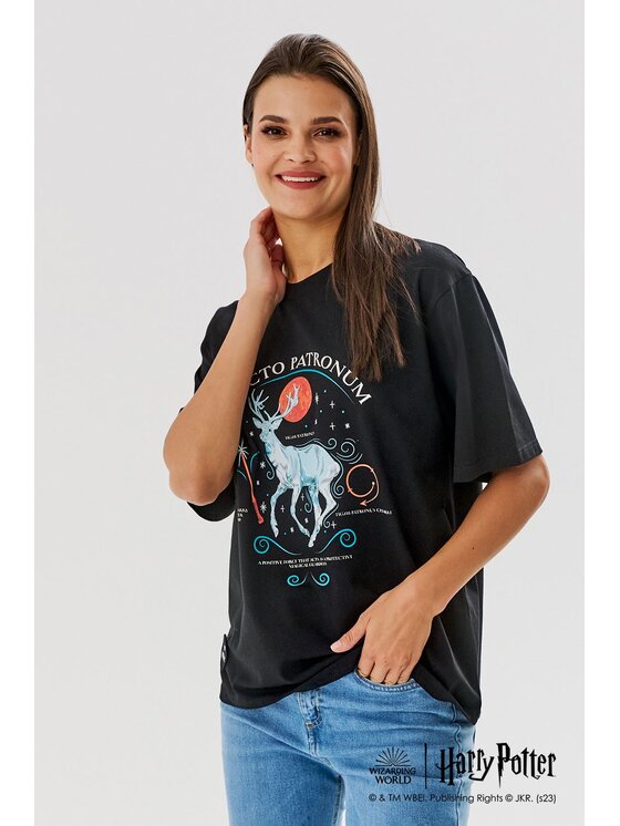 NAOKO NAOKO T-Shirt Expecto Patronum Czarny Regular Fit