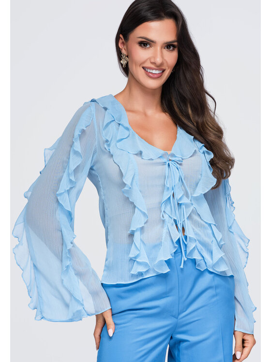 Ombre Ombre Bluzka OW-TS-E0078 Niebieski Loose Fit