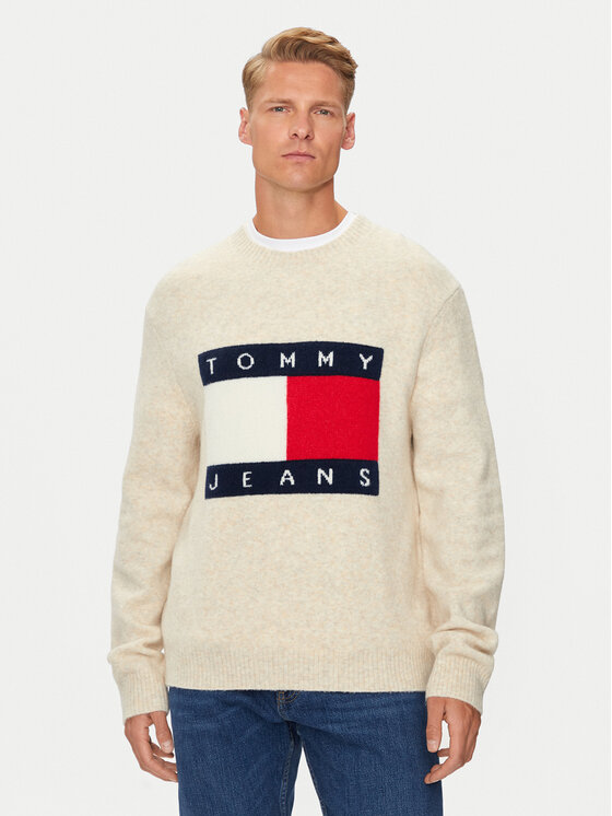 Tommy Jeans Džemper Flag DM0DM19442 Bež Regular Fit