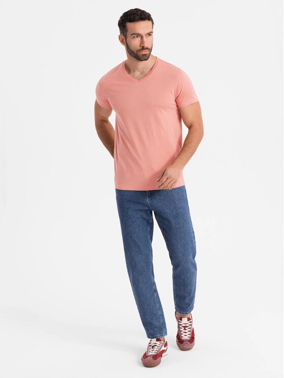 Ombre Ombre T-Shirt OM-TSBS-0237 Różowy Regular Fit