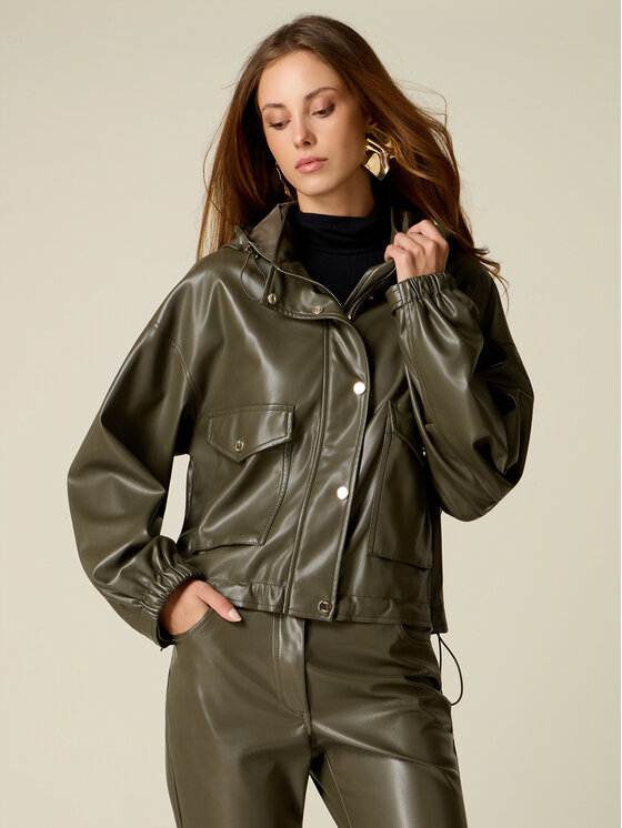 Oltre Oltre Kurtka z imitacji skóry R305J000336N035 Zielony Over Fit