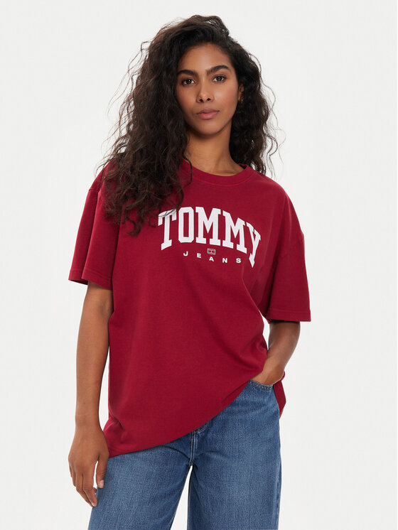 Tommy Jeans Majica Varsity DW0DW18403 Rdeča Oversize