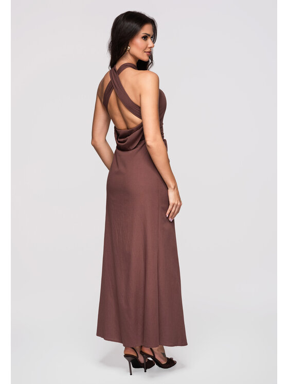 Ombre Ombre Sukienka wieczorowa LA-OM-DLR369 Brązowy Slim Fit