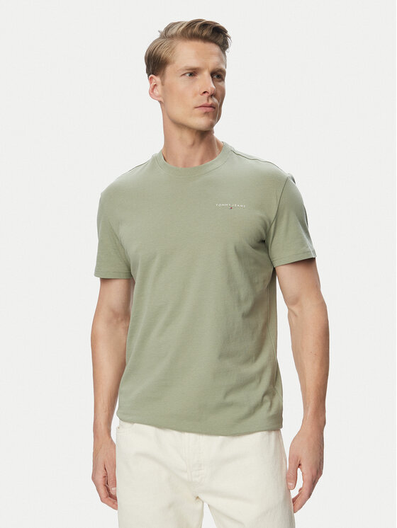 Tommy Jeans Tricou Linear Chest DM0DM21780 Verde deschis Slim Fit
