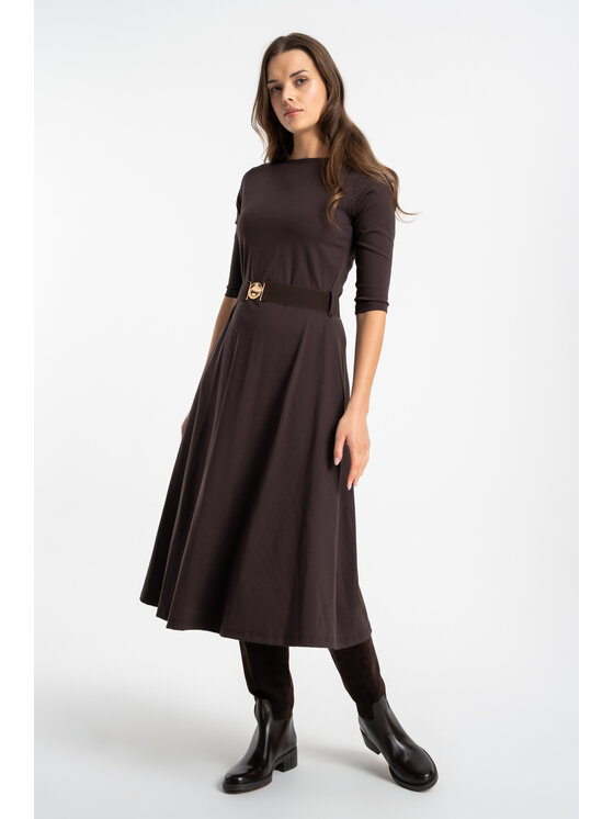 CLICK CLICK Sukienka dzianinowa 60-6046 Brązowy Regular Fit